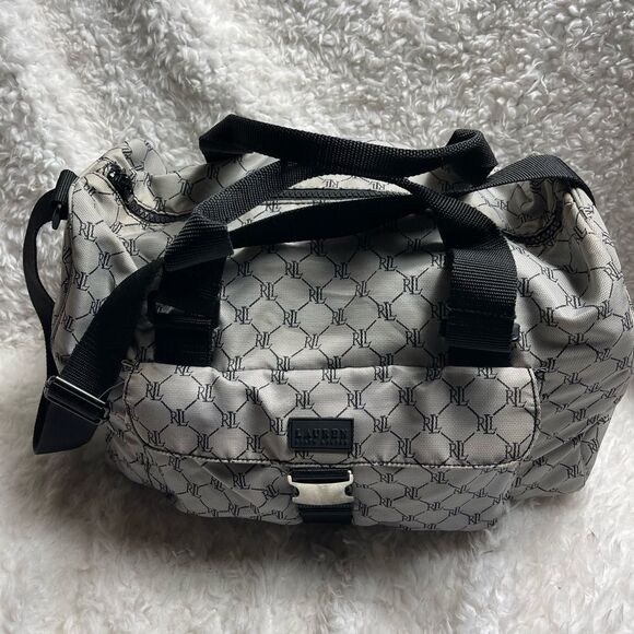 Lauren Ralph Lauren Nylon gray and black logo weekender carry all should… - Picture 3 of 12